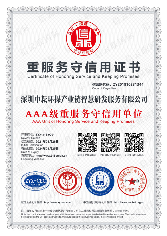 AAA级重服务守信用单位